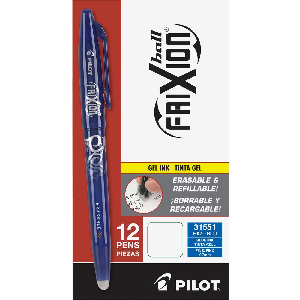 Pilot FriXion Ball Erasable Gel Pens - Fine Pen Point - 0.7 mm Pen Point Size - Blue Gel-based Ink - Blue Barrel - 1 Dozen. Picture 1
