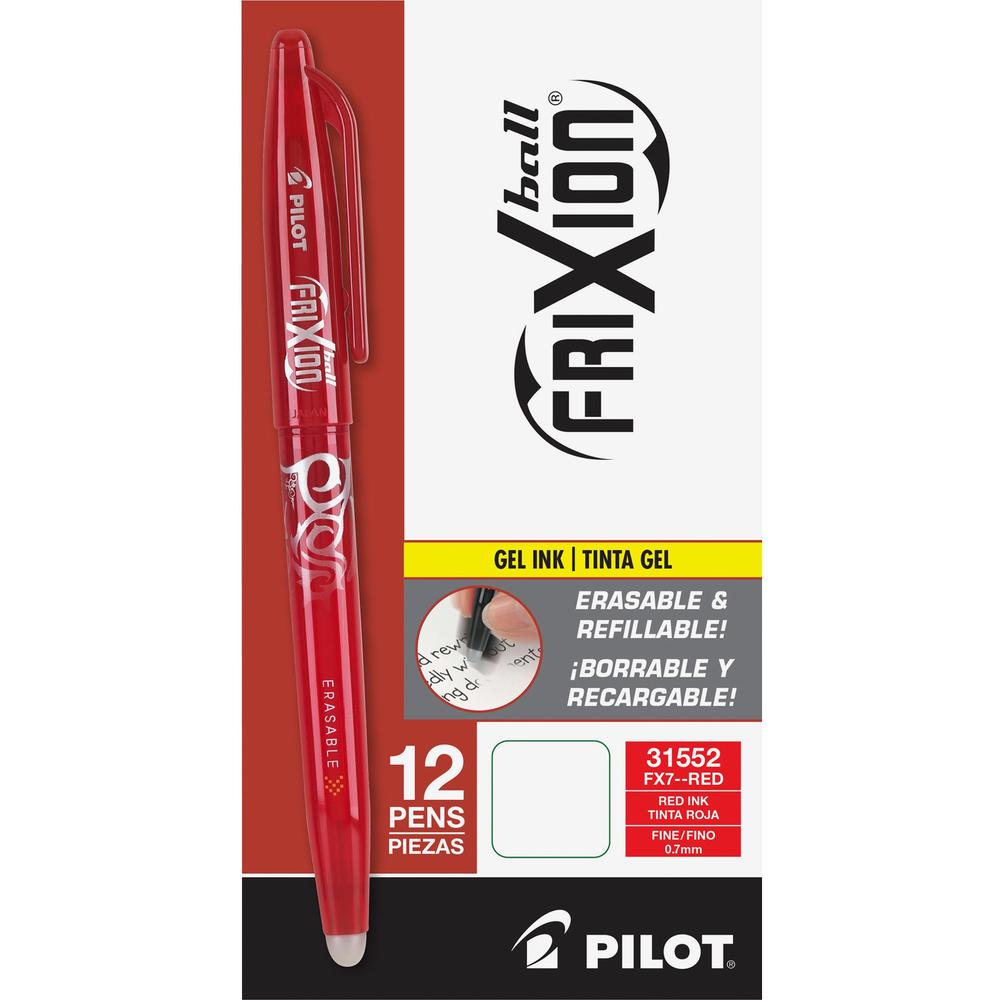 Pilot FriXion Ball Erasable Gel Pens - Fine Pen Point - 0.7 mm Pen Point Size - Red Gel-based Ink - Red Barrel - 1 Dozen. Picture 1