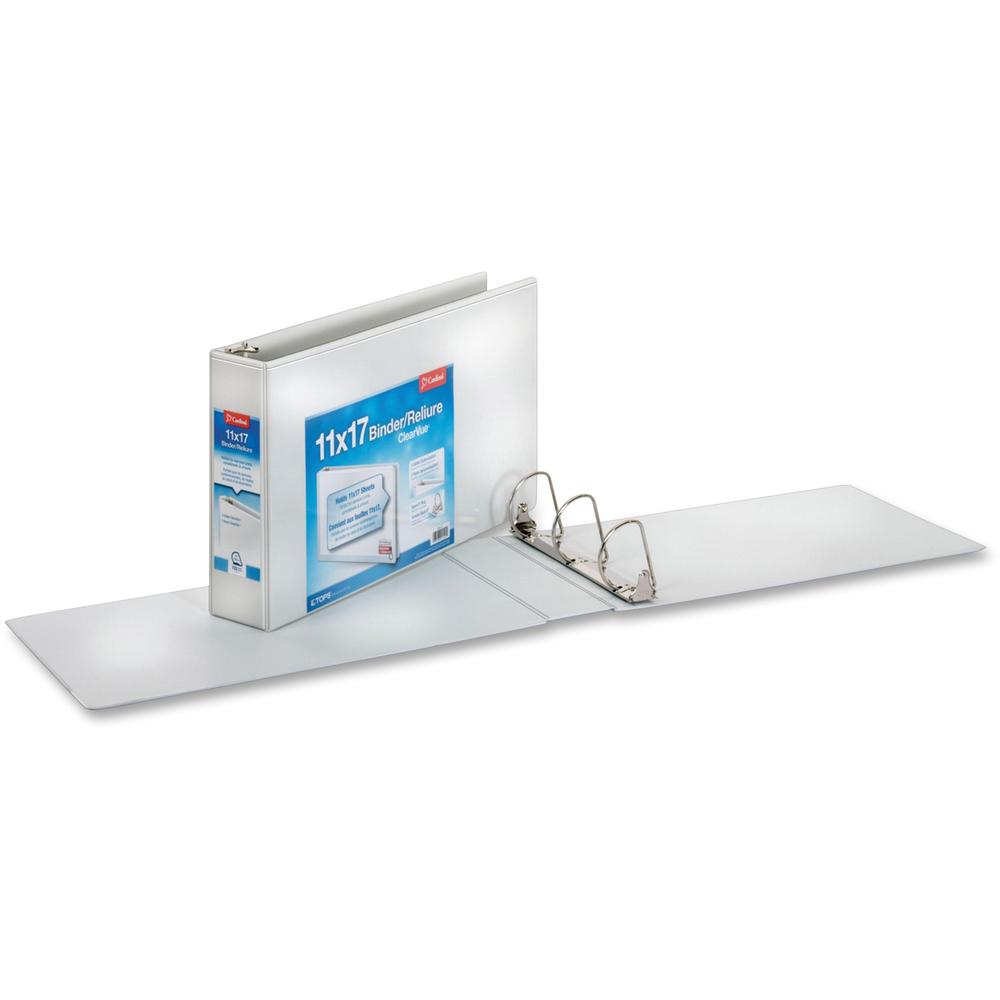 Cardinal ClearVue Overlay Tabloid D-Ring Binders - 3" Binder Capacity - Tabloid - 11" x 17" Sheet Size - 725 Sheet Capacity - 3 1/10" Spine Width - 3 x D-Ring Fastener(s) - Vinyl - White - 3.19 lb - R. Picture 1