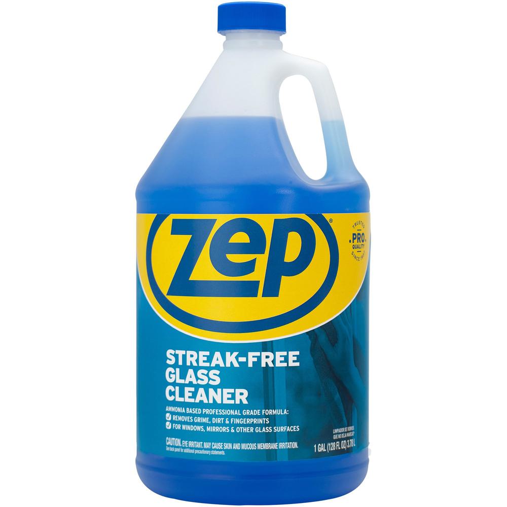 Zep Streak-free Glass Cleaner - For Glass - 128 fl oz (4 quart) - 1 Each - Streak-free, Disinfectant, Heavy Duty - Blue. Picture 1