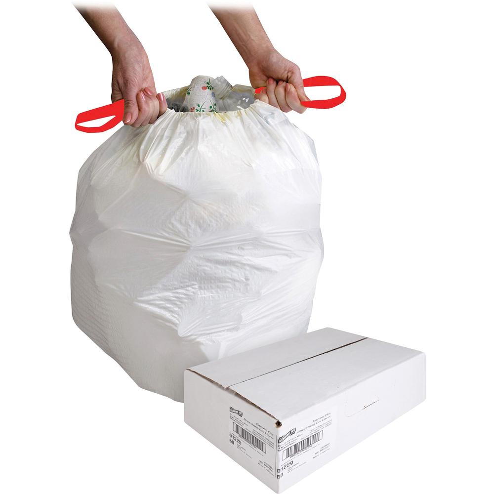 Genuine Joe White Flex Drawstring Trash Liners - Small Size - 13 gal - 24" Width x 25.13" Length x 0.90 mil (23 Micron) Thickness - Low Density - White - Resin - 60/Carton. Picture 1