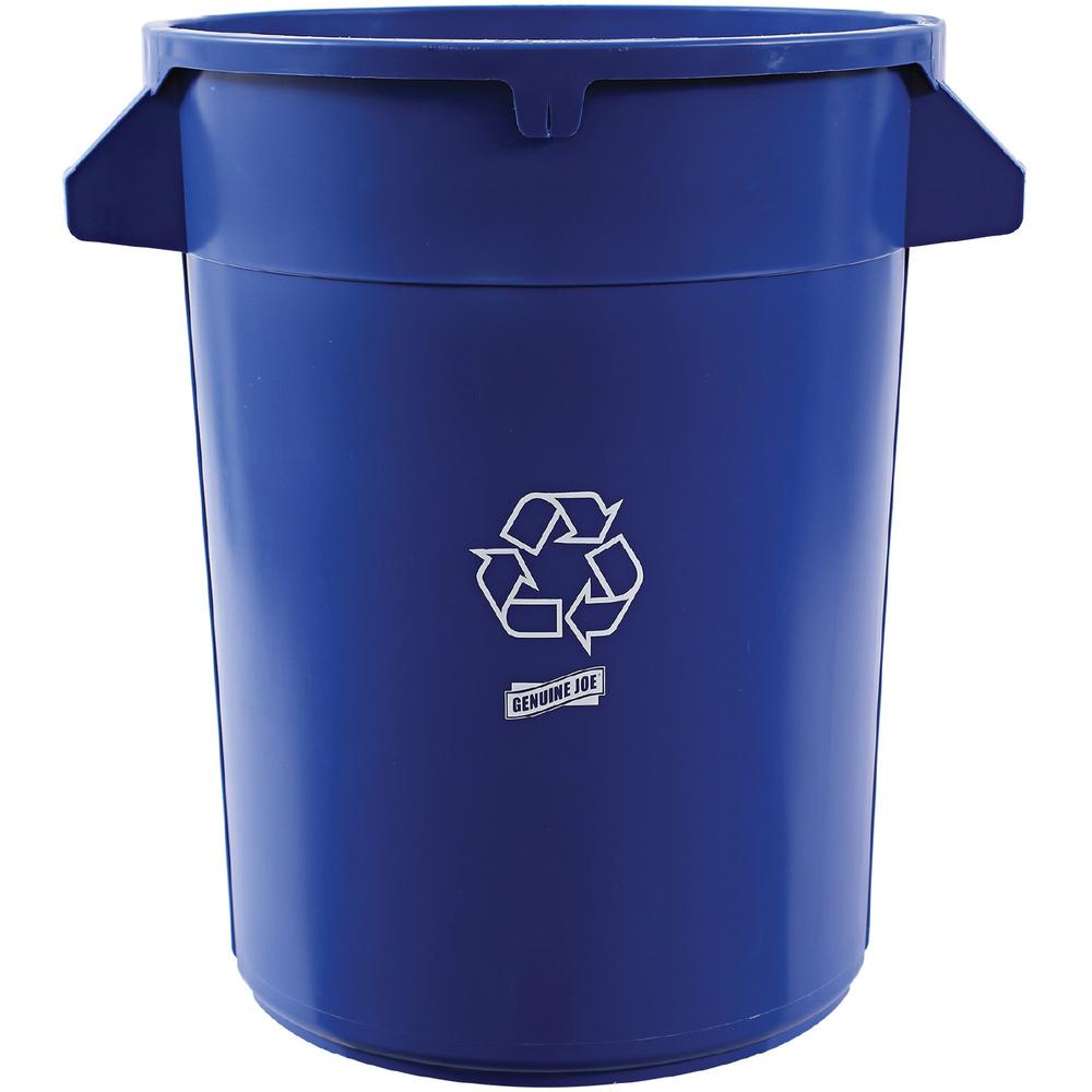 Genuine Joe Heavy-Duty Trash Container - 32 gal Capacity - Side Handle, Venting Channel - Plastic - Blue - 1 Each. Picture 1