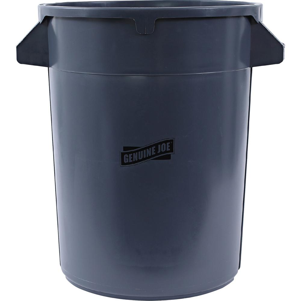 Genuine Joe Heavy-Duty Trash Container - 32 gal Capacity - Side Handle, Venting Channel - Plastic - Gray - 1 Each. Picture 1