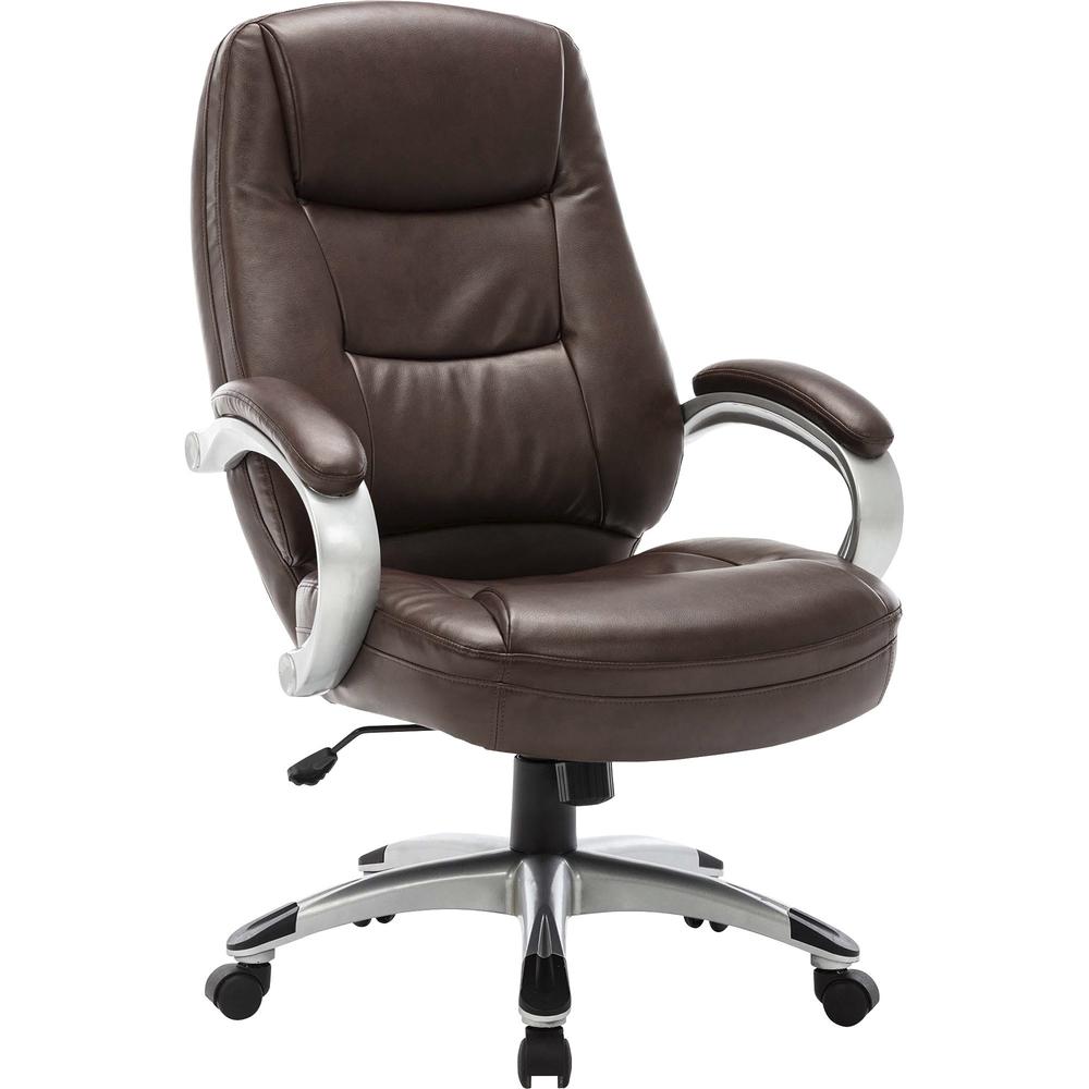 Lorell Westlake Series Executive High-Back Chair - Saddle Leather Seat - Black Polyurethane Frame - Saddle - 1 Each. Picture 1
