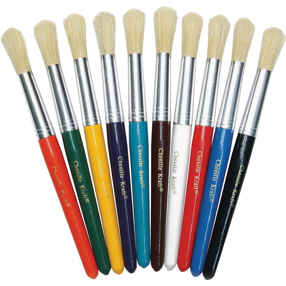 Creativity Street Round Natural Bristle Brushes - 10 Brush(es) - 7.50" Plastic - Aluminum Ferrule. Picture 1