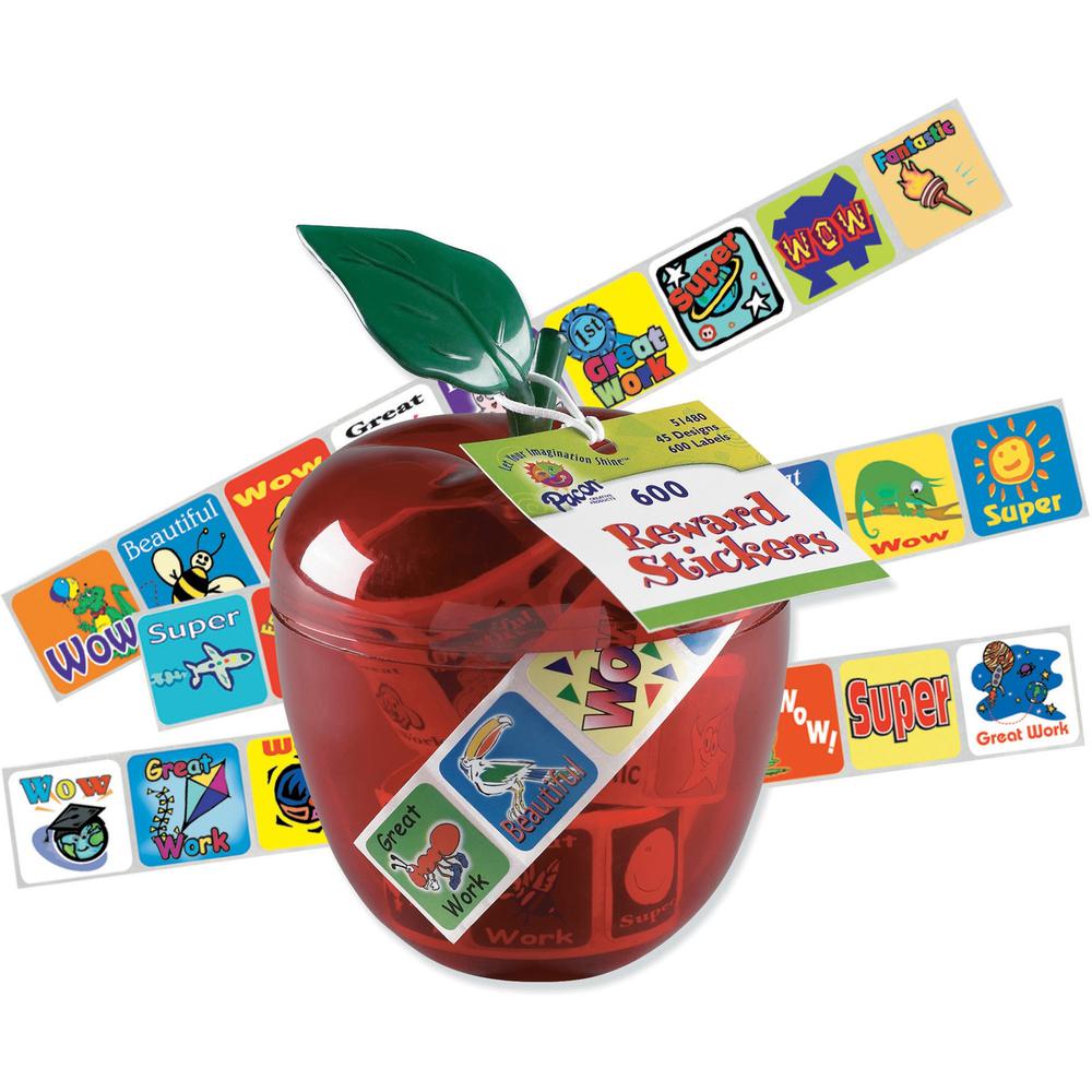 Pacon Plastic Apple Reward Stickers - 1" Height x 1" Width x 4" Length - Red - Plastic - 600 / Pack. Picture 1