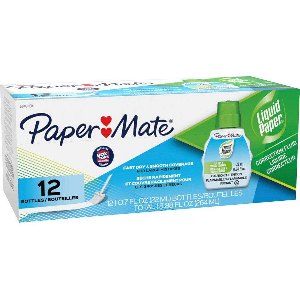 Paper Mate Liquid Paper Fast Dry Correction Fluid - Foam 22 mL - White - Fast-drying, Spill Resistant - 1 Dozen. Picture 1