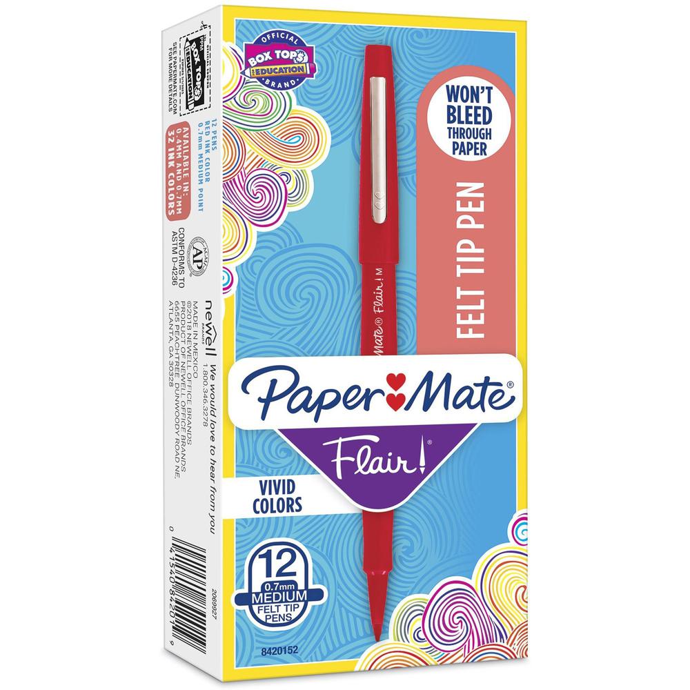 Paper Mate Flair Point Guard Felt Tip Marker Pens - Medium Pen Point - Red Water Based Ink - Red Barrel - 1 Dozen. The main picture.