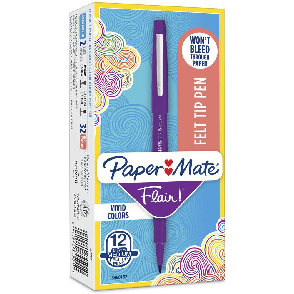 Paper Mate Flair Point Guard Felt Tip Marker Pens - Medium Pen Point - Purple Water Based Ink - Purple Barrel - 1 Dozen. Picture 1