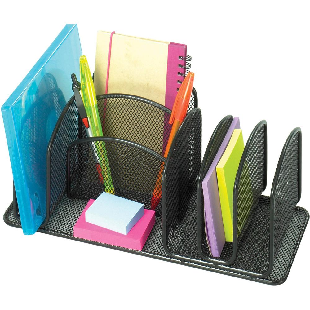 Safco Onyx Deluxe Desktop Organizer - 12.6" Height x 4.3" Width x 4.3" Depth - Powder Coated - Black - Steel - 1 Each. Picture 1