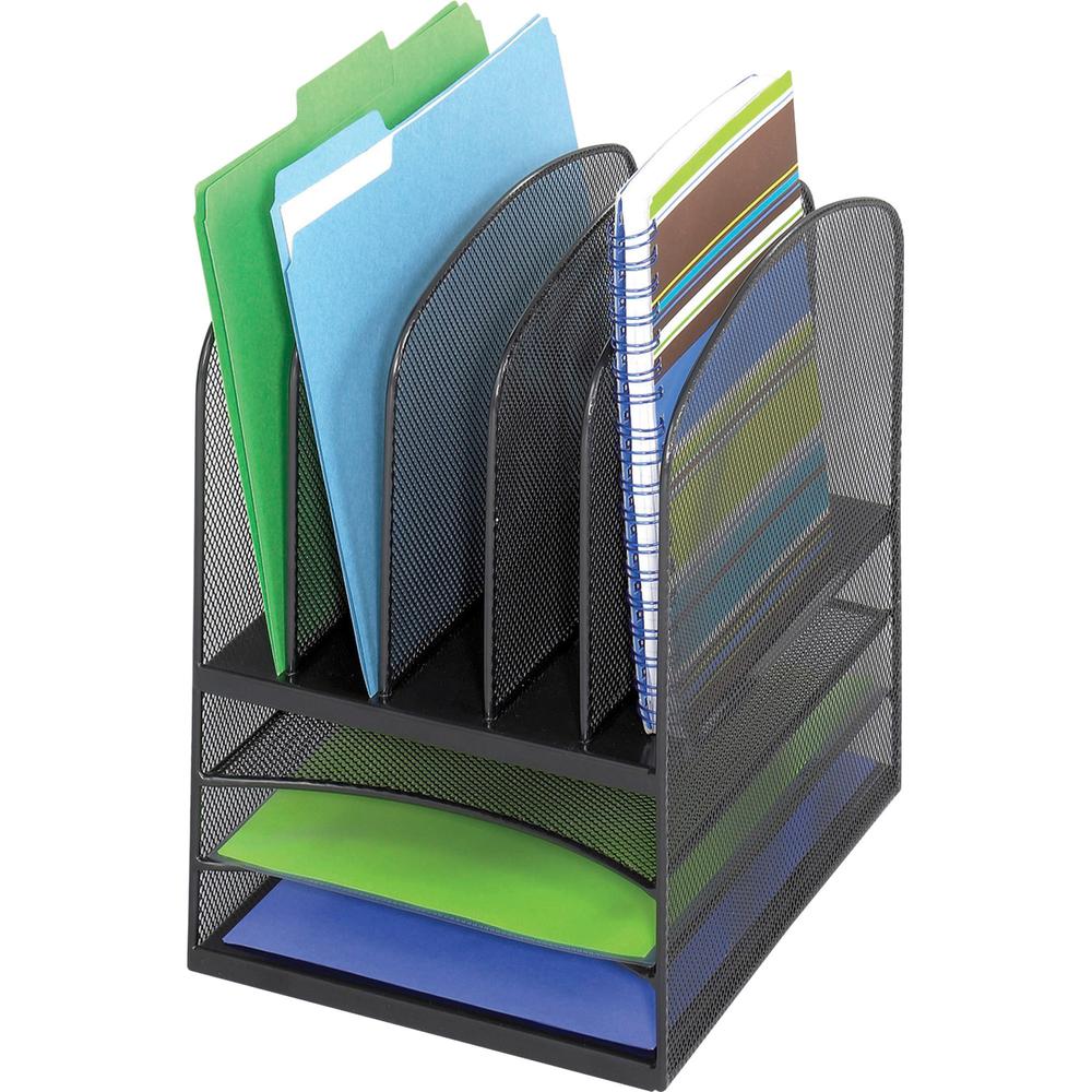Safco Onyx Mesh Letter Tray Desktop Organizer - 5 Compartment(s) - 13" Height x 11.4" Width x 9.5" Depth - Desktop - Steel - 1 Each. The main picture.