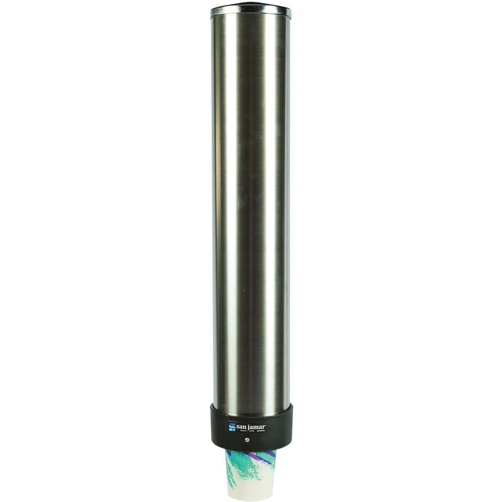San Jamar Pull-type Beverage Cup Dispenser - 23.50" Tube - Pull Dispensing - Wall Mountable - Stainless Steel - Stainless Steel - 1 Each. Picture 1