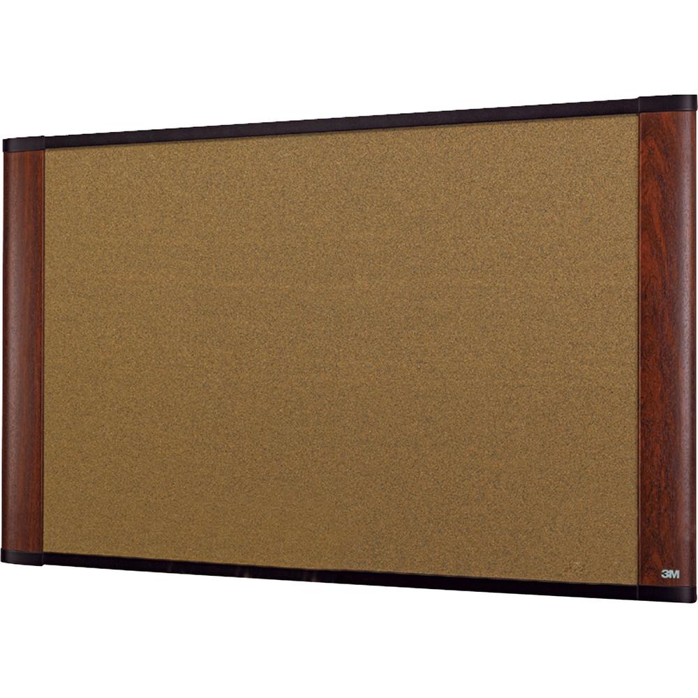 3M Standard Cork Bulletin Board - 36" Height x 48" Width - Brown Cork Surface - Resist Warping, Moisture Resistant - Mahogany Wood Frame - 1 Each. The main picture.