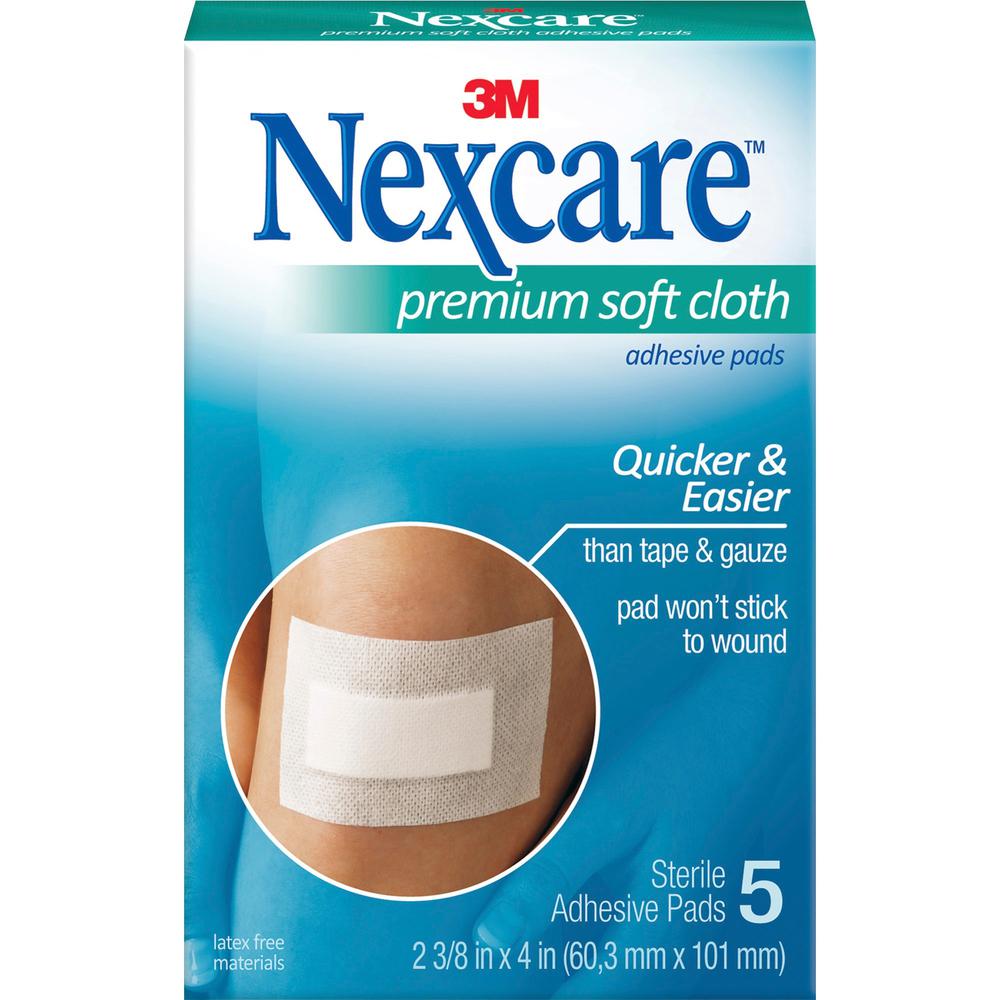 Nexcare Soft Cloth Premium Adhesive Gauze Pad - 3 Ply - 2.38" x 3" - 15/Box - White. Picture 1