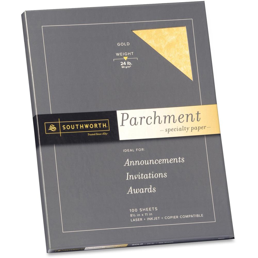 Southworth Laser, Inkjet Parchment Paper - Gold - Letter - 8 1/2" x 11" - 24 lb Basis Weight - Parchment - 100 / Pack. Picture 1