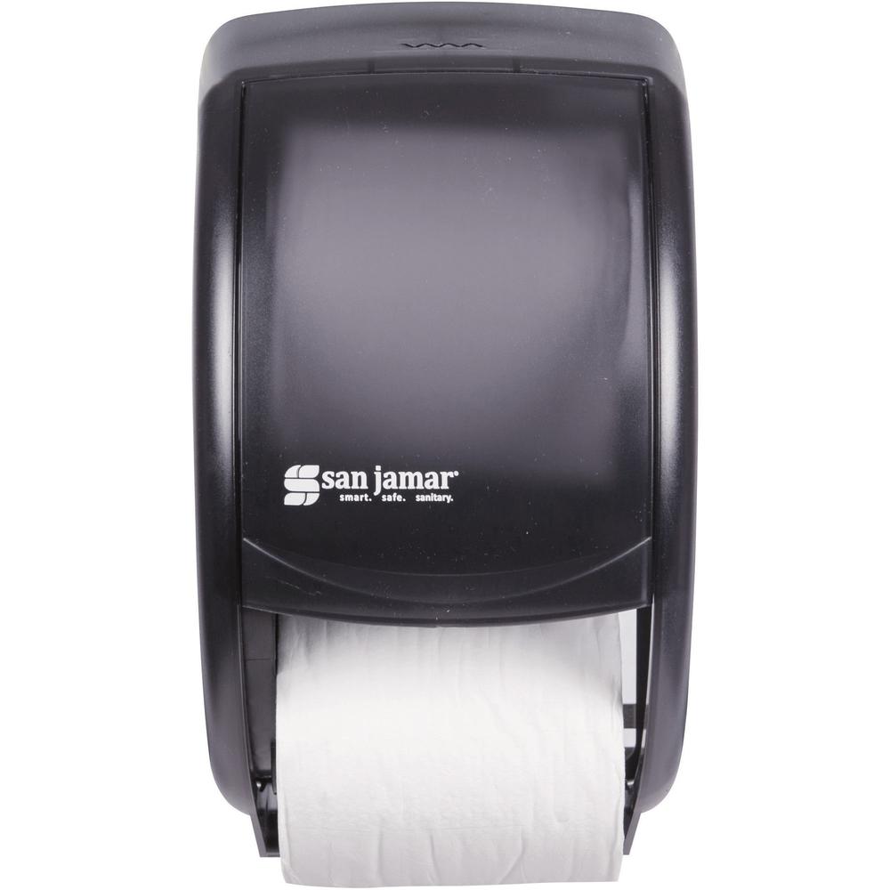 San Jamar Duett Standard Bath Tissue Dispenser - Roll Dispenser - 2 x Roll - 1.62" Roll Diameter - 12.8" Height x 7.5" Width x 7" Depth - Black - 1 Each. Picture 1