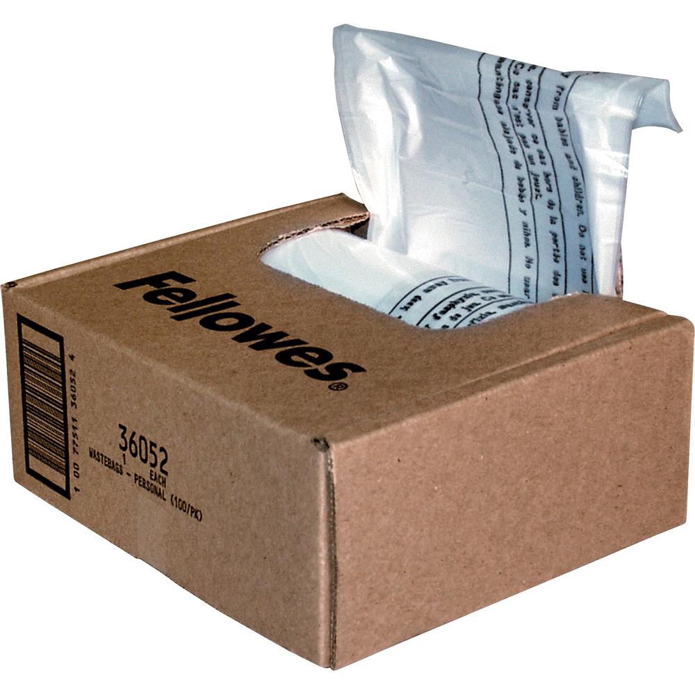 Fellowes Waste Bags for Small Office / Home Office Shredders - 7 gal - 26" Height x 15" Width x 9" Depth - 100/Box - Plastic - Clear. The main picture.