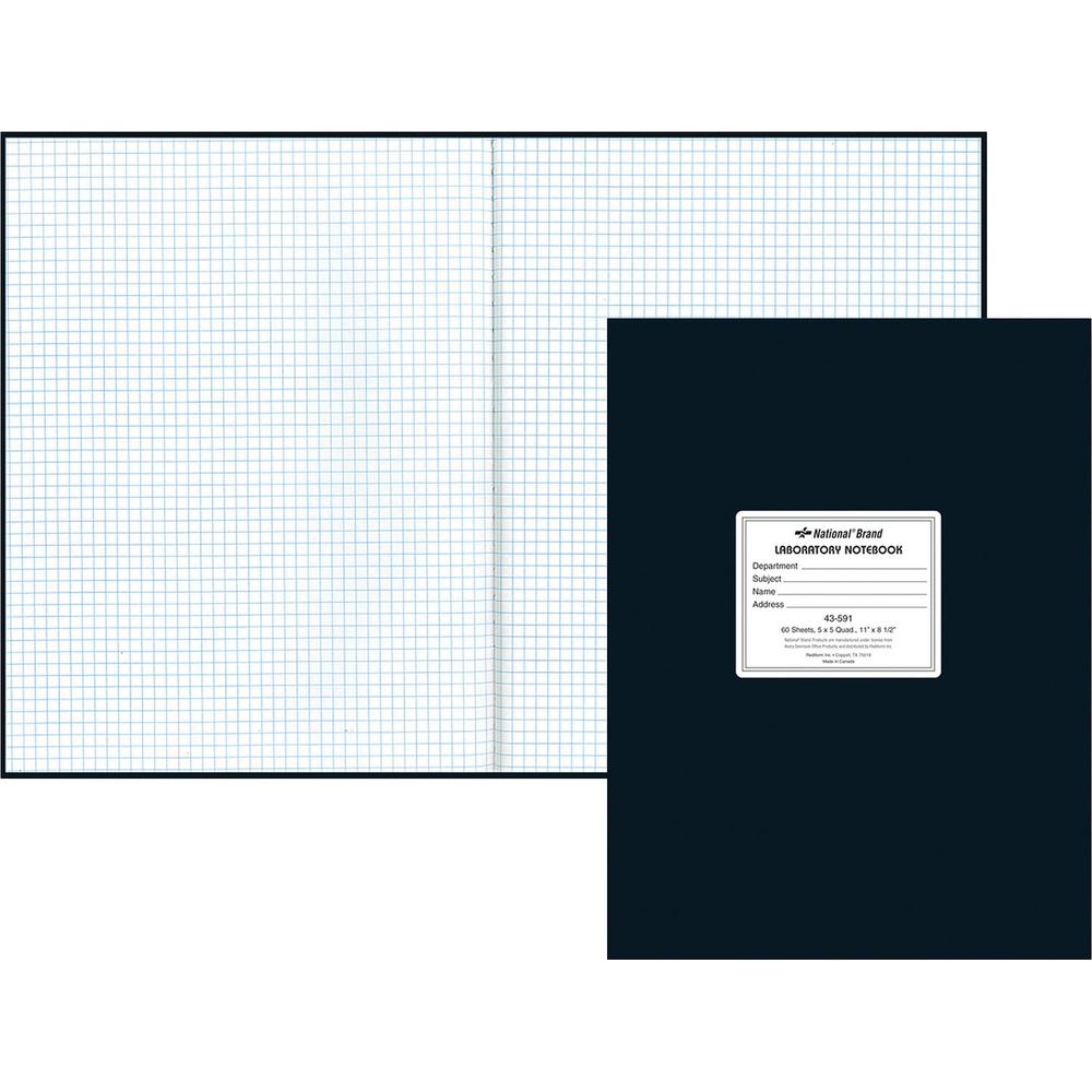 Rediform Quad Ruled Laboratory Notebook - 60 Sheets - 8 1/2" x 11" - White Paper - Black Cover - Hard Cover, Heavyweight - Recycled - 1 Each. Picture 1