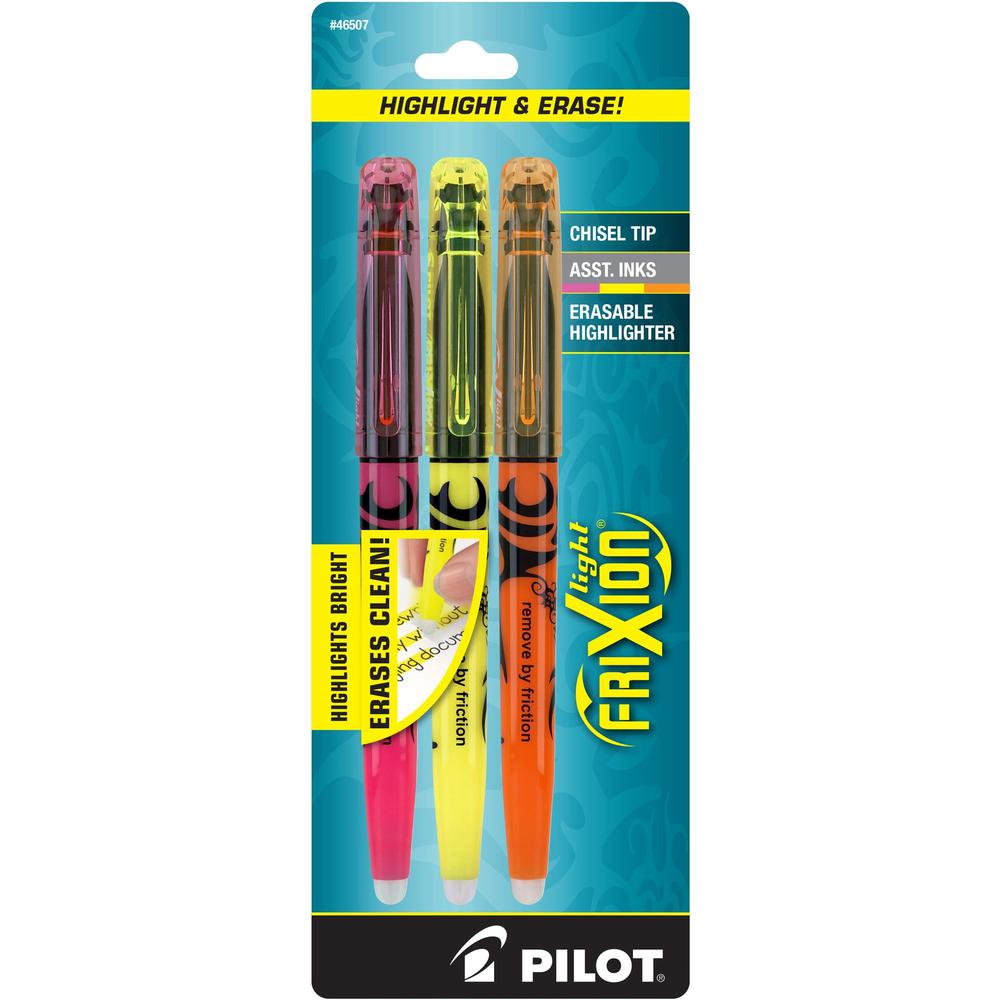 Pilot FriXion Frixion Light Erasable Highlighters - Chisel Marker Point Style - Assorted - 3 / Set. The main picture.