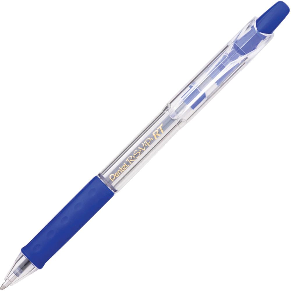 Pentel Recycled Retractable R.S.V.P. Pens - Medium Pen Point - 1 mm Pen Point Size - Refillable - Retractable - Blue - Clear Barrel - Stainless Steel Tip - 1 Dozen. The main picture.