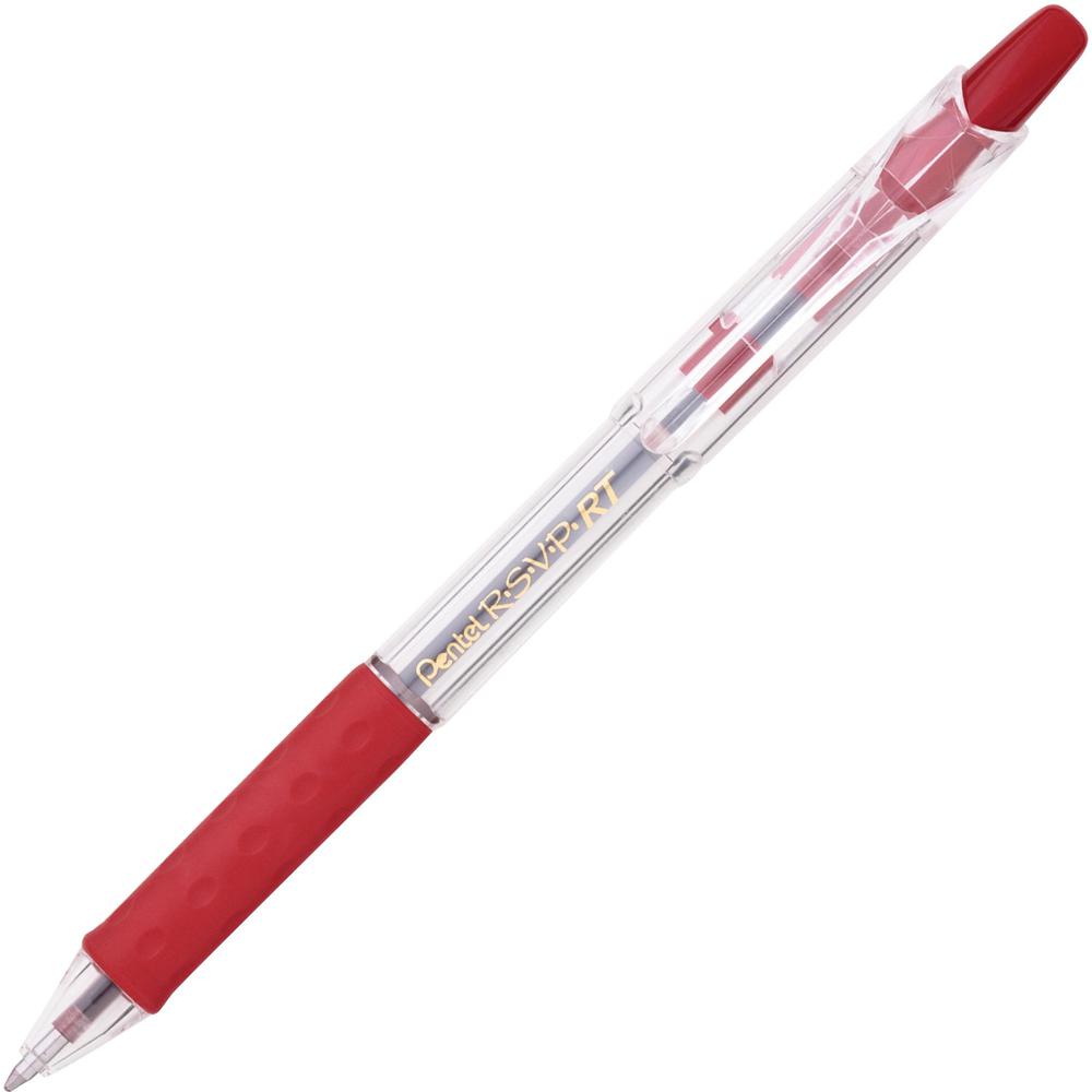 Pentel Recycled Retractable R.S.V.P. Pens - Medium Pen Point - 1 mm Pen Point Size - Refillable - Retractable - Red - Clear Barrel - Stainless Steel Tip - 1 Dozen. Picture 1