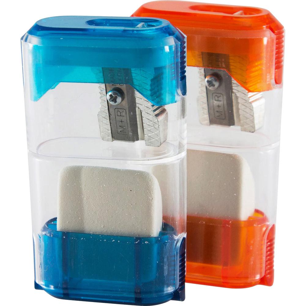 Baumgartens Single-Hole Trap Door Pencil Sharpener with Eraser - 1 Hole(s) - 2.6" Height x 1" Width - Assorted - 1 Each. Picture 1