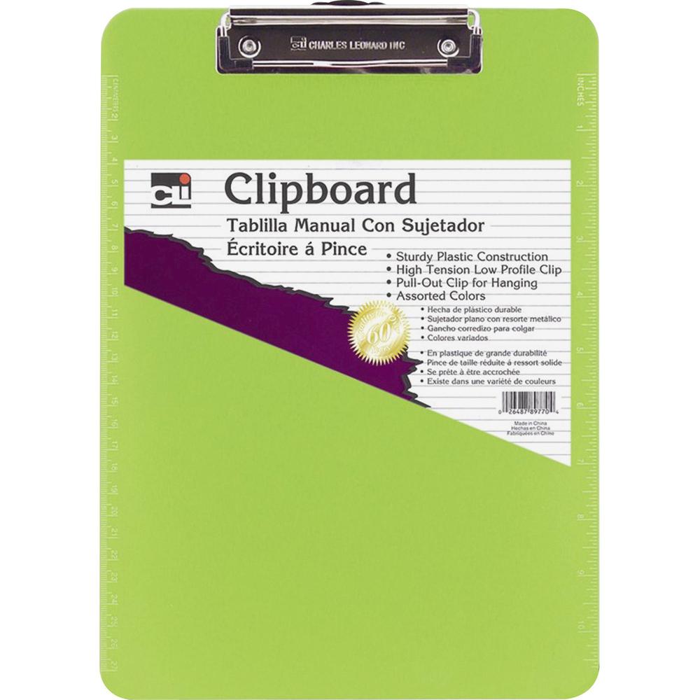 CLI Rubber Grip Plastic Clipboards - 8 1/2" x 11" - Plastic - Neon Green - 1 Each. Picture 1