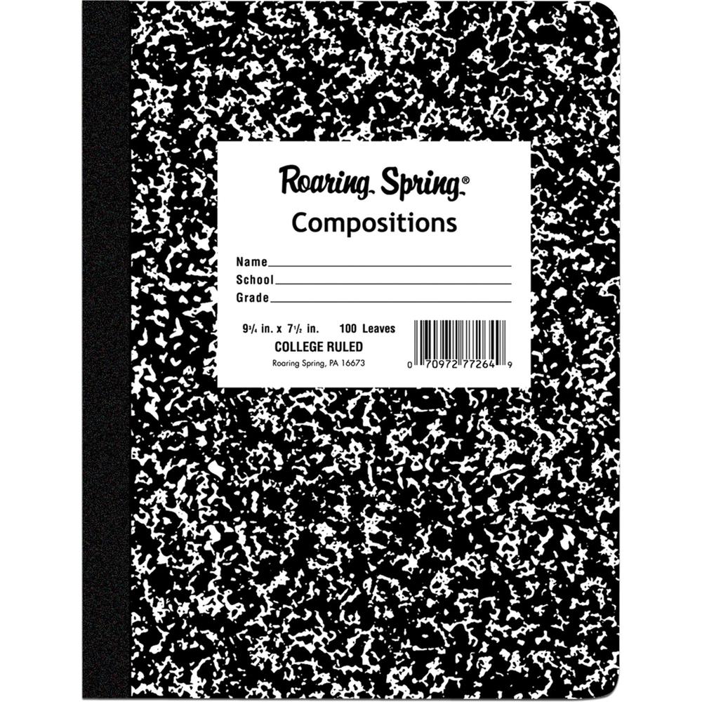 Roaring Spring College Ruled Hard Cover Composition Book - 100 Sheets - 200 Pages - Printed - Sewn/Tapebound - Both Side Ruling Surface Red Margin - 15 lb Basis Weight - 56 g/m&#178; Grammage - 9 3/4". The main picture.