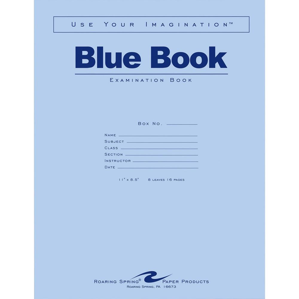 Roaring Spring 8 - sheet Blue Examination Book - Letter - 8 Sheets - 16 Pages - Stapled - Red Margin - 15 lb Basis Weight - Letter - 8 1/2" x 11" - White Paper - Blue Cover - 50 / Pack. Picture 1