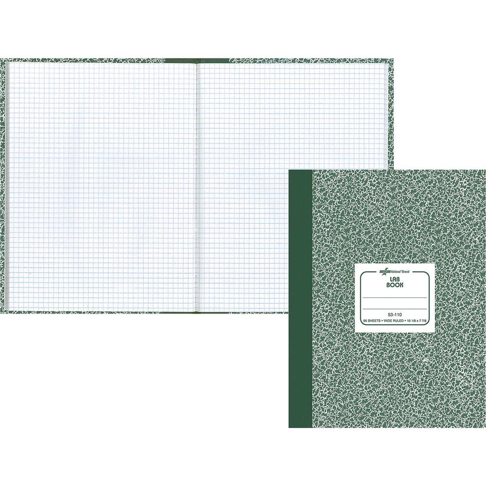 Rediform Lab Composition Notebook - 96 Sheets - Sewn - 7 7/8" x 10 1/8" - White Paper - Green Marble Cover - Recycled - 1 Each. Picture 1