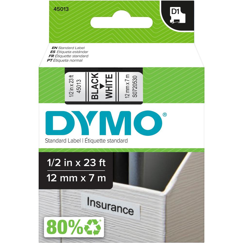 Dymo D1 Electronic Tape Cartridge - 1/2" Width - Thermal Transfer - White - Polyester - 1 Each. Picture 1