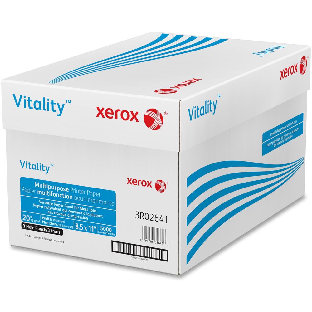 Vitality 3-Hole Punched Inkjet Print Copy & Multipurpose Paper - 92 Brightness - 90% Opacity - Letter - 8 1/2" x 11" - 20 lb Basis Weight - 5000 / Carton. The main picture.