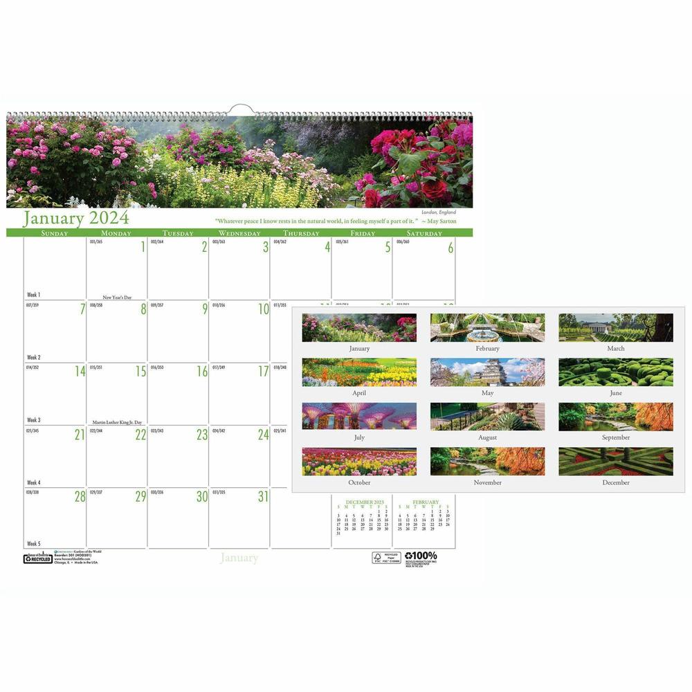House of Doolittle Earthscapes Gardens Wall Calendar - Julian Dates - Monthly - 1 Year - January 2024 - December 2024 - 1 Month Single Page Layout - 12" x 12" Sheet Size - 1.63" x 1.63" Block - Wire B. Picture 1