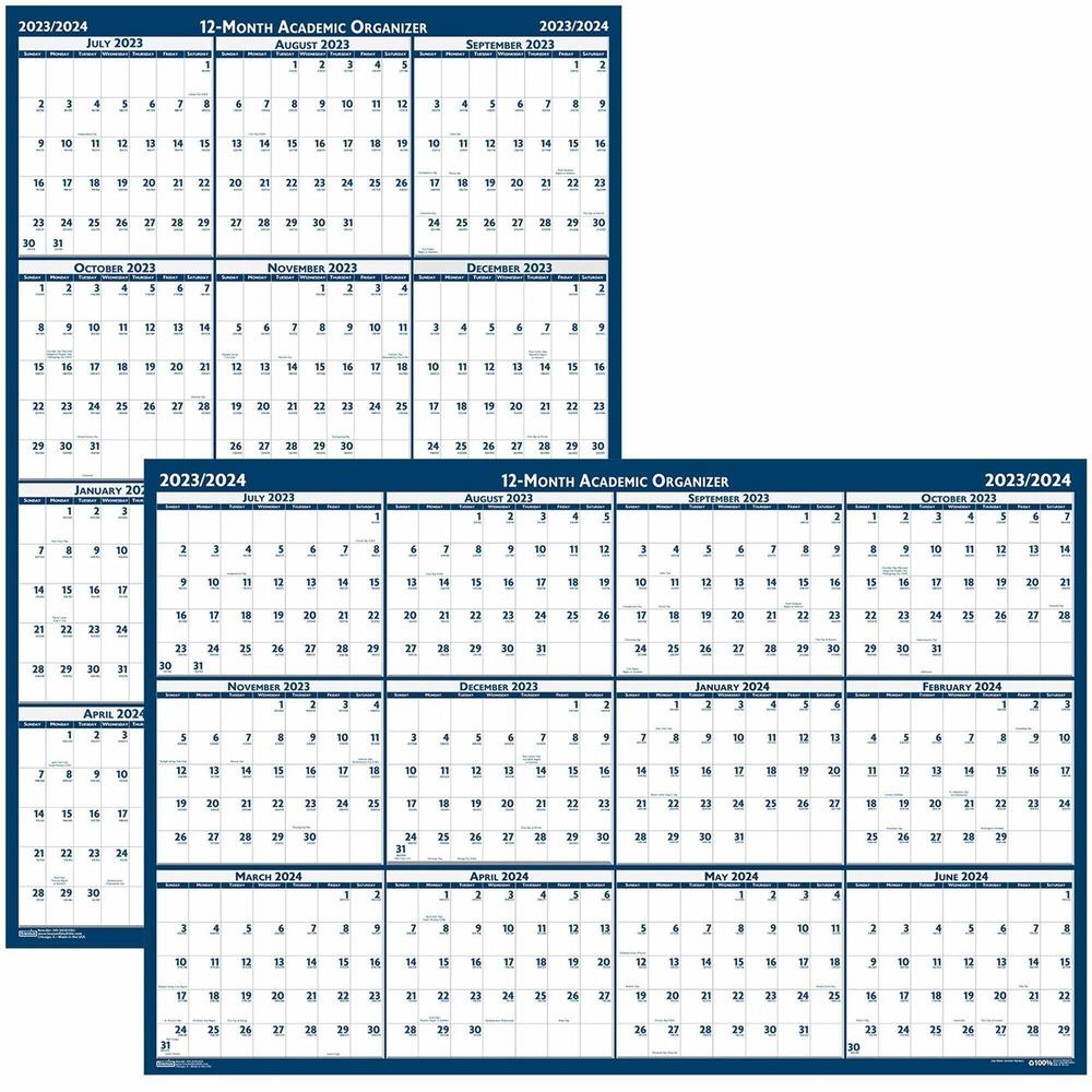 House of Doolittle Academic July-June Wall Calendar - Julian Dates - Monthly - 1 Year - July 2022 till June 2023 - 24" x 37" Sheet Size - 1.13" x 1.63" , 1.25" x 1.38" Block - Blue, Gray - Paper - Lam. Picture 1