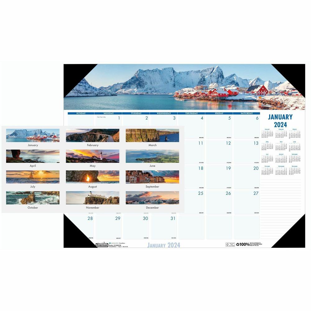 House of Doolittle EarthScapes Coastlines Desk Pad - Julian Dates - Monthly - 1 Year - January 2024 - December 2024 - 1 Month Single Page Layout - 22" x 17" Sheet Size - 2.38" x 2.13" Block - Desk Pad. Picture 1