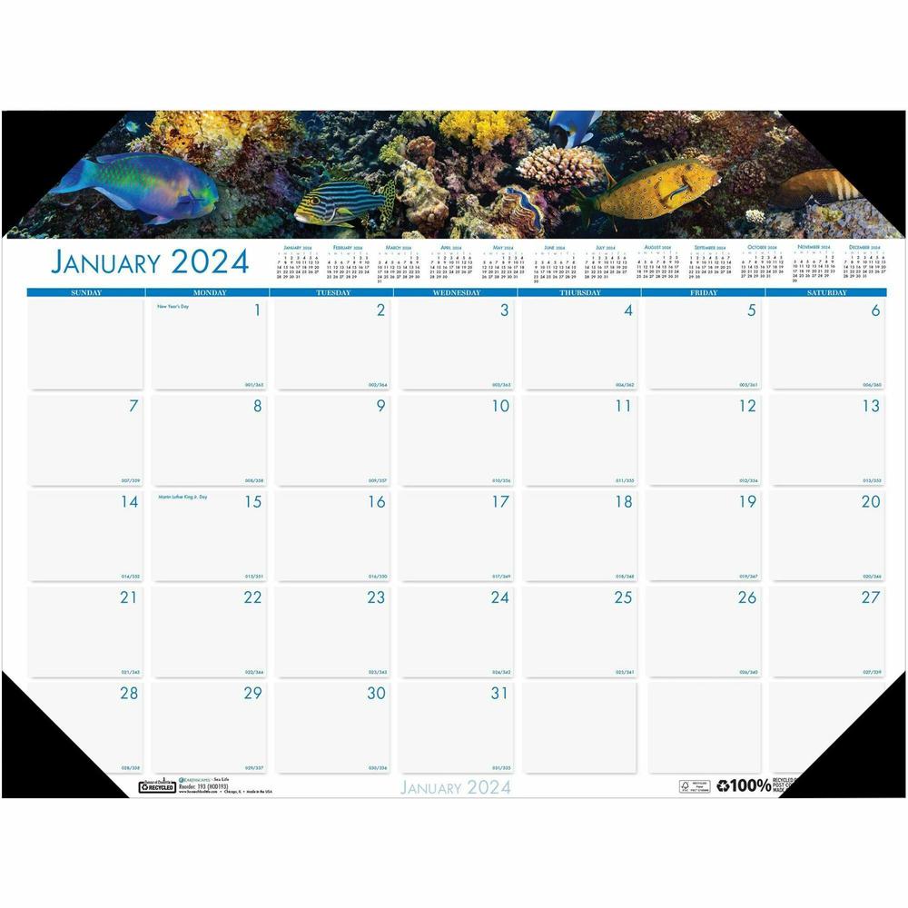 House of Doolittle EarthScapes Sea Life Desk Pads - Julian Dates - Monthly - 12 Month - January 2024 - December 2024 - 1 Month Single Page Layout - 22" x 17" Sheet Size - 2.25" x 3.06" Block - Desk Pa. Picture 1