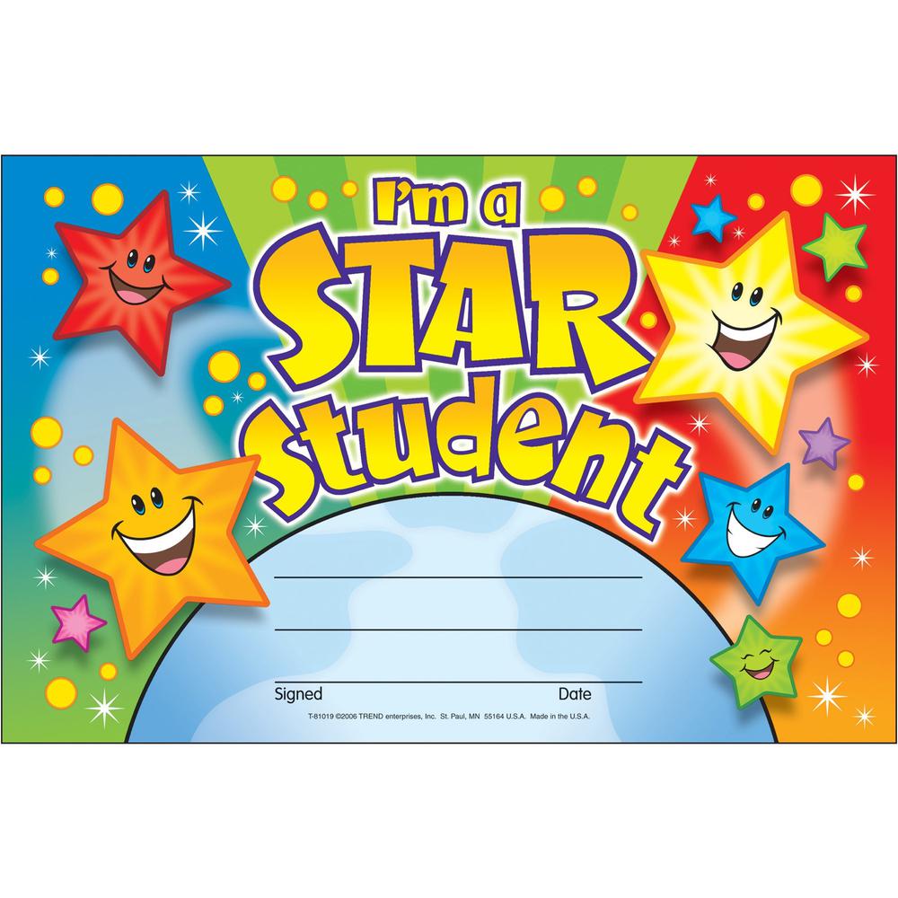 Trend I'm a Star Student Recognition Awards - 8.5" x 5.5" - Multicolor - 1 / Pack. Picture 1