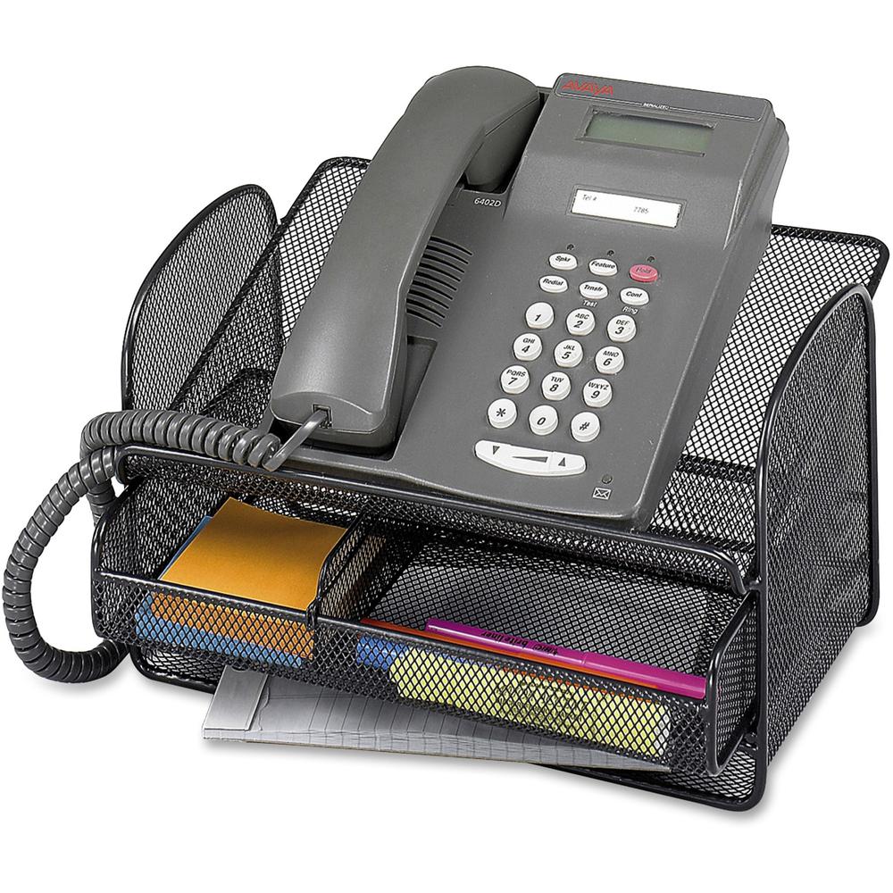 Safco Onyx Mesh Telephone Stand - 7" Height x 11.8" Width x 9.3" DepthDesktop - Adjustable - Black - Steel - 1 Each. Picture 1
