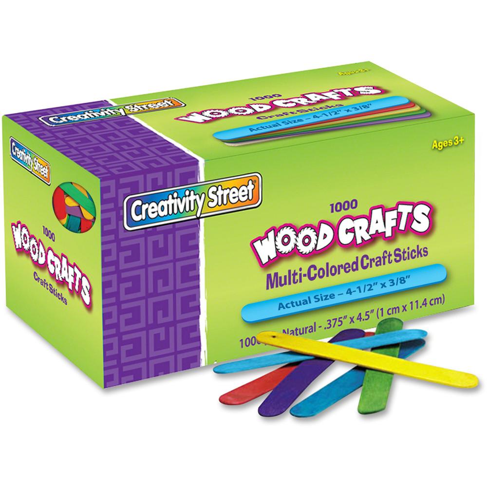 Creativity Street Bright Hues Wood Craft Sticks - Craft - 4.50"Height x 0.37"Width x 8"Length - 1 / Box - Assorted, Blue, Green, Yellow. The main picture.