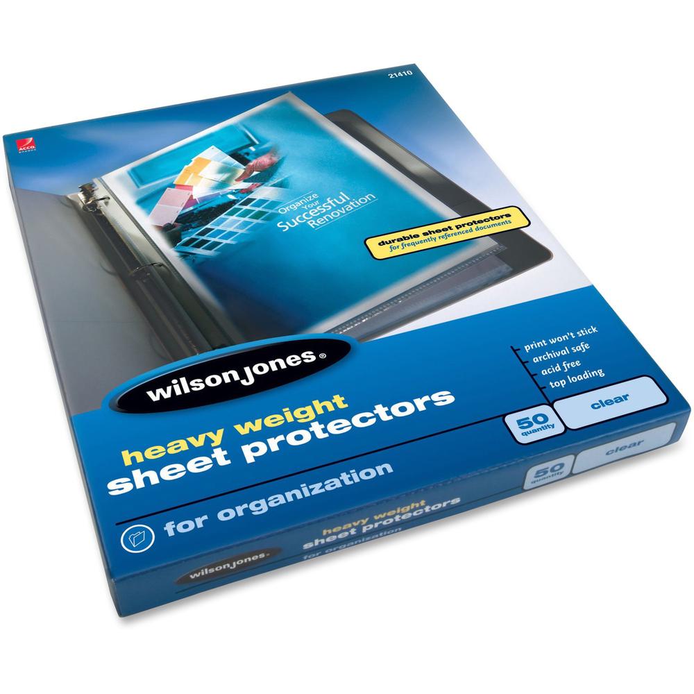 Wilson Jones Heavyweight Top-Loading Sheet Protectors - 3.3 mil Thickness - For Letter 8 1/2" x 11" Sheet - Ring Binder - Rectangular - Clear - Polypropylene - 50 / Box. Picture 1
