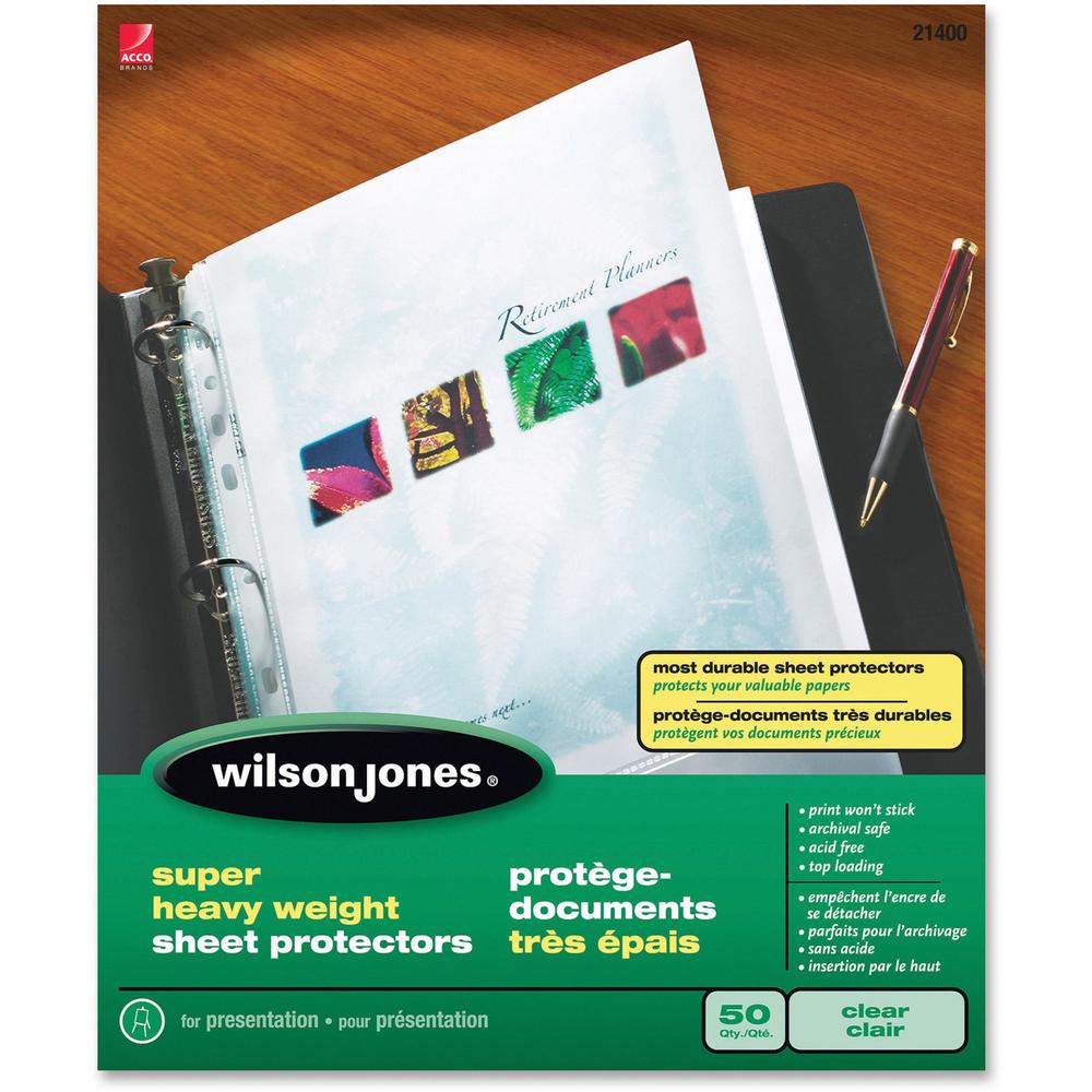 Wilson Jones Super Heavy Weight Top-Loading Sheet Protectors - 5 mil Thickness - For Letter 8 1/2" x 11" Sheet - Ring Binder - Rectangular - Clear - Polypropylene - 50 / Box. The main picture.