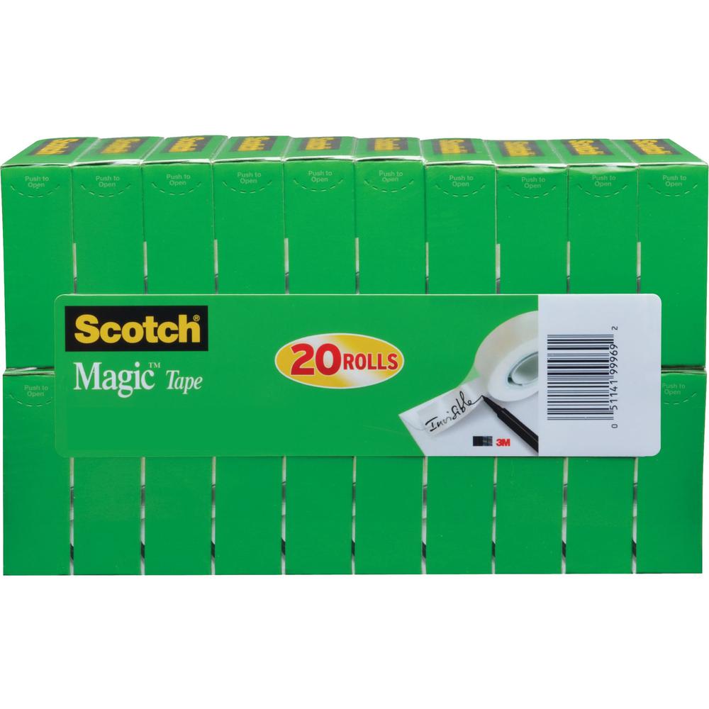 Scotch 3/4"W Magic Tape - 27.78 yd Length x 0.75" Width - 1" Core - Yellowing Resistant, Split Resistant, Tear Resistant - For Mending, Home, Office - 20 / Pack - Matte - Clear. Picture 1