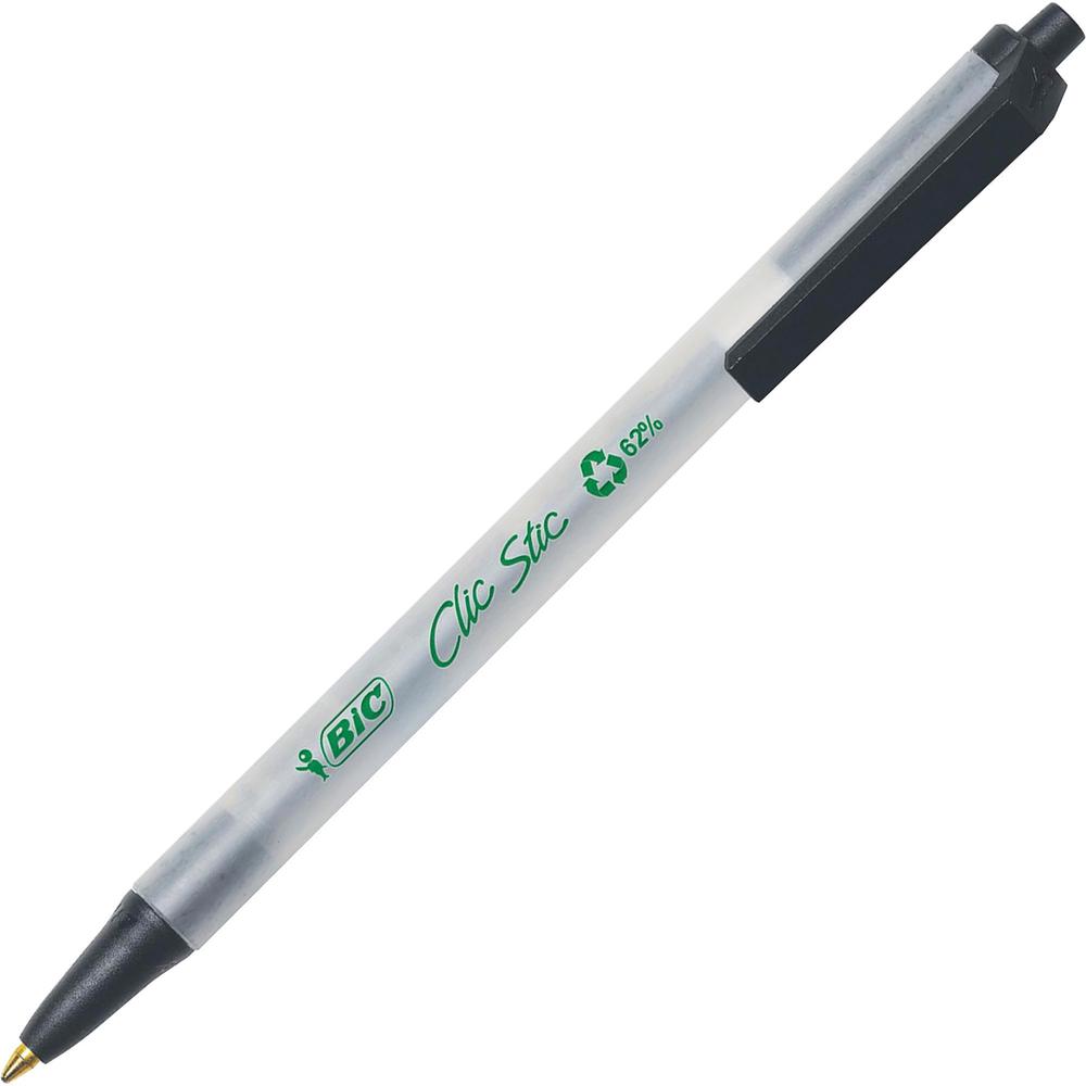 BIC Clic Stic Retractable Ball Pens - Medium Pen Point - Retractable - Black - Clear Barrel - 1 Dozen. Picture 1