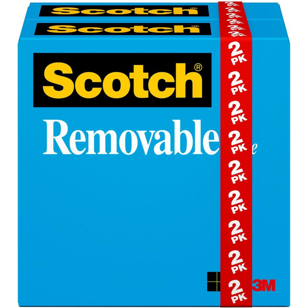 Scotch 3/4"W Removable Tape - 36 yd Length x 0.75" Width - 1" Core - For Holding, Document - 2 / Pack. Picture 1