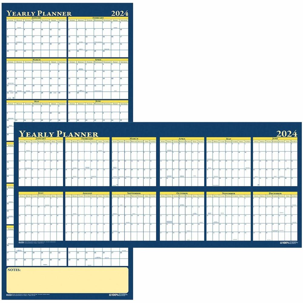 House of Doolittle Laminated Yearly Wall Planner - Julian Dates - Yearly - 12 Month - January 2024 - December 2024 - 60" x 26" Sheet Size - 2" x 1.75" , 1.63" x 2" Block - Paper - Erasable, Laminated . Picture 1