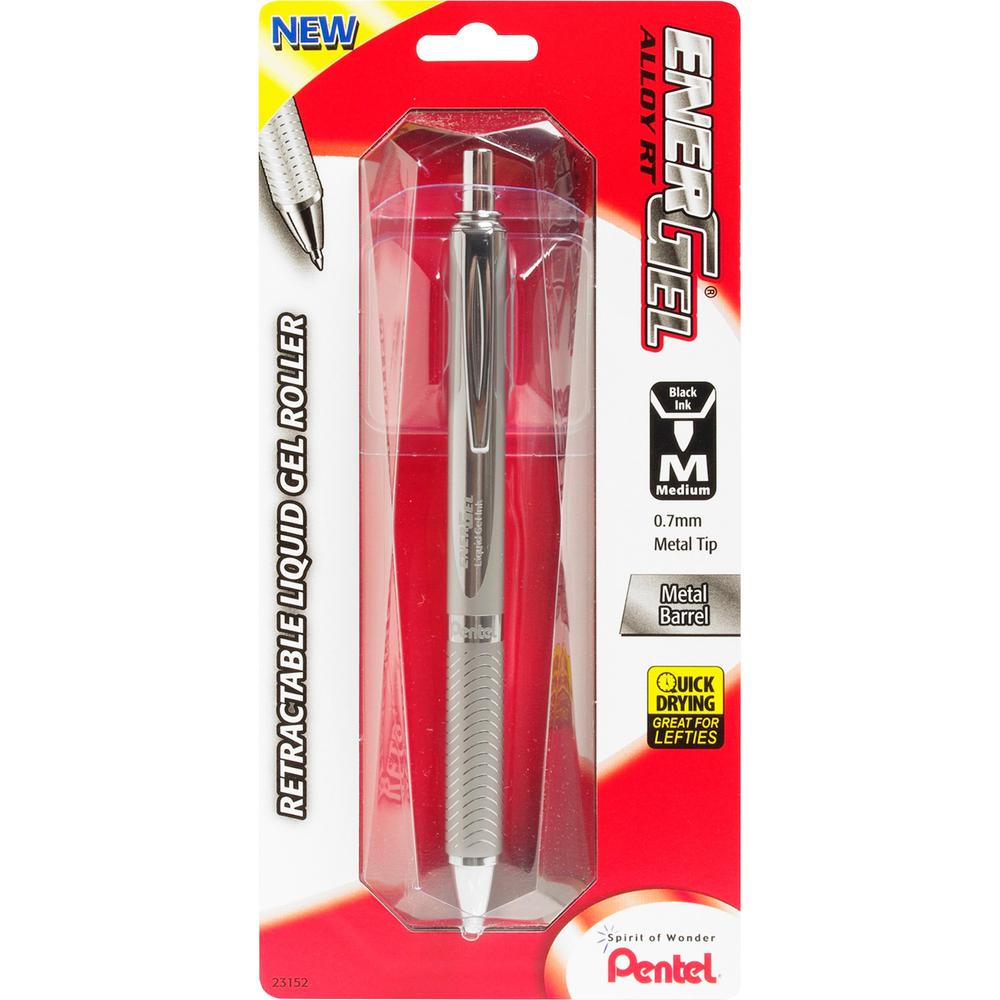 EnerGel EnerGel Alloy Retractable Gel Pens - Medium Pen Point - 0.7 mm Pen Point Size - Refillable - Retractable - Black Gel-based Ink - Metallic Silver Metal Barrel - Stainless Steel Tip - 1 / Pack. Picture 1