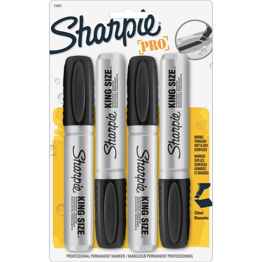 Sharpie King-Size Permanent Markers - Chisel Marker Point Style - Black - Plastic Barrel - 4 / Pack. Picture 1