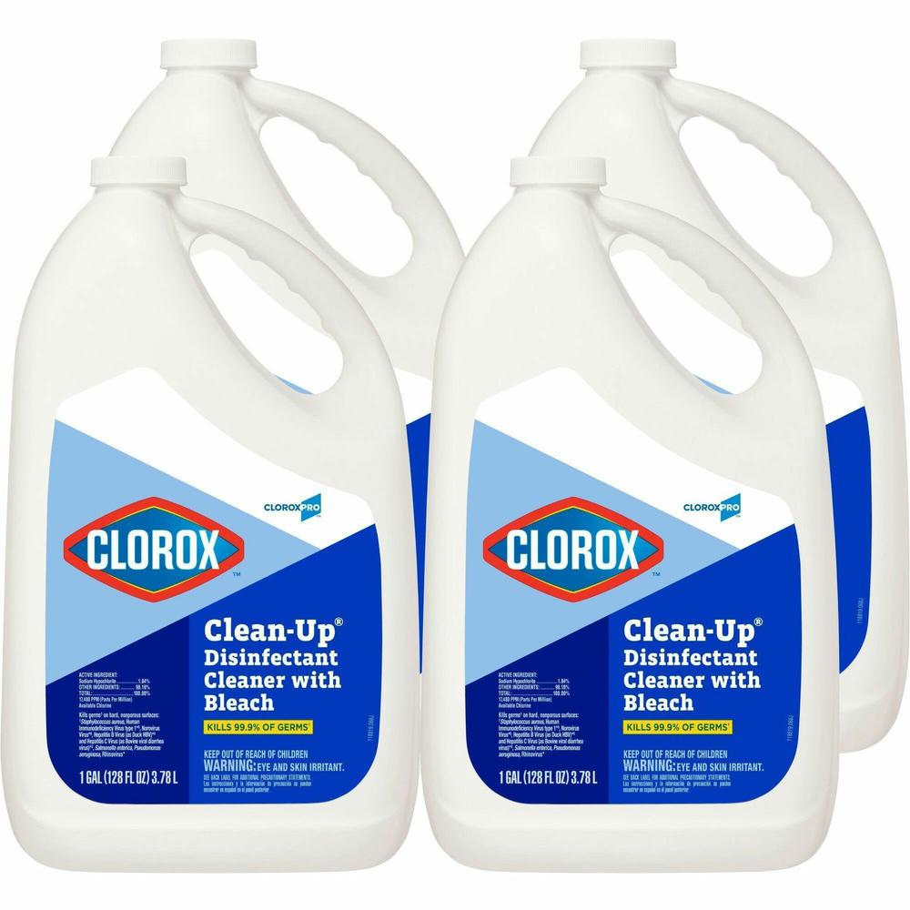 CloroxPro&trade; Clean-Up Disinfectant Cleaner with Bleach Refill - Liquid - 128 fl oz (4 quart) - Original Scent - 4 / Carton - Clear, Pale Yellow. Picture 1