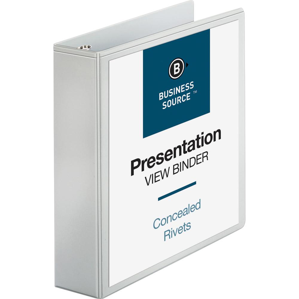 Business Source Round Ring Standard View Binders - 2" Binder Capacity - Letter - 8 1/2" x 11" Sheet Size - 475 Sheet Capacity - 3 x Ring Fastener(s) - 2 Internal Pocket(s) - White - 1 lb - Concealed R. Picture 1