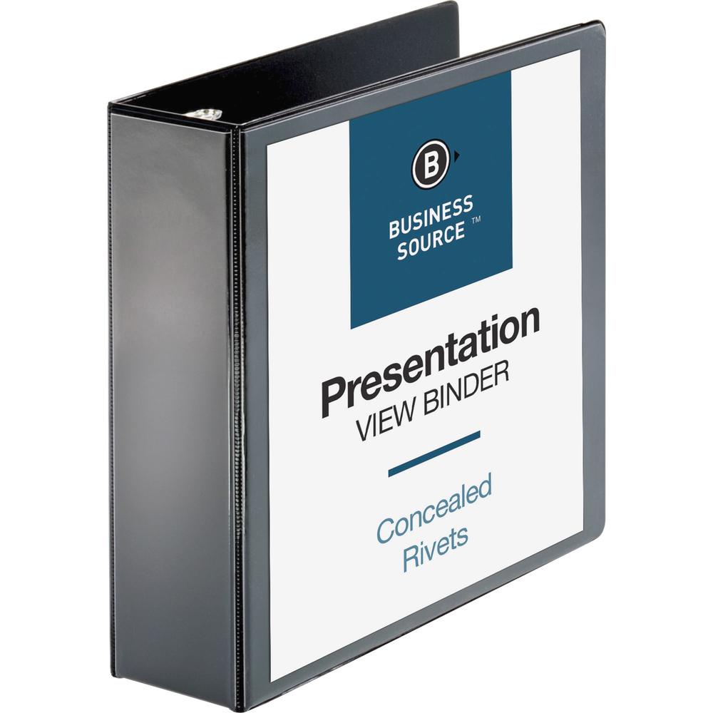 Business Source Round Ring Standard View Binders - 3" Binder Capacity - Letter - 8 1/2" x 11" Sheet Size - 625 Sheet Capacity - Ring Fastener(s) - 2 Internal Pocket(s) - Black - 1.50 lb - Concealed Ri. Picture 1